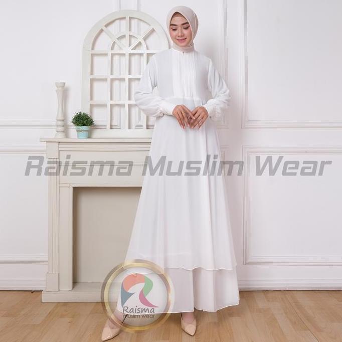 Murah Raisma - Raisma - Mafaza Gamis Ceruty Polos Wanita 3 Warna Hitam Putih Broken White