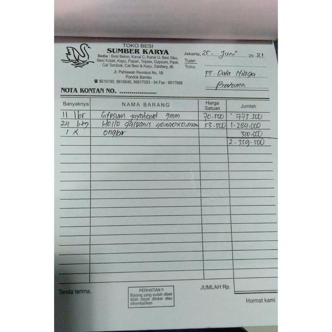Nota Pt. Duta Niaga Pratama 25 Juni 2021  Sale