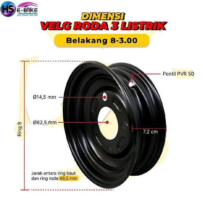 Velg Sepeda Listrik Roda 3 / 8-3.00 Depan / Belakang -Outdoor