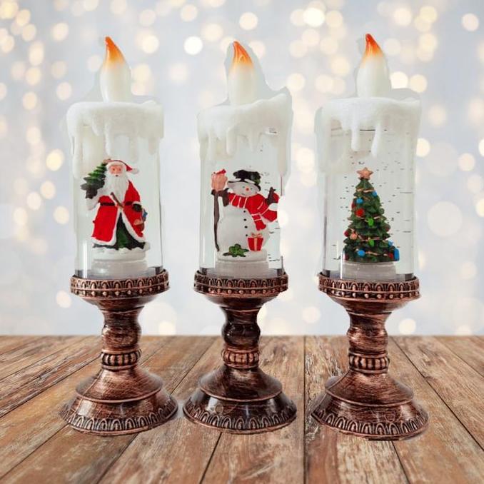 Snow Globe Kotak Musik Lilin Natal Dekorasi Christmas Candle Music Box