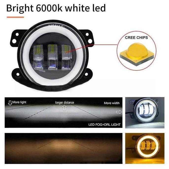 2Pcs Lampu Daymaker Foglamp 4 Inch 30 Watt  Fog Lamp Angel Aye Putih Kuning Lampu Foglamp Led  Rubic