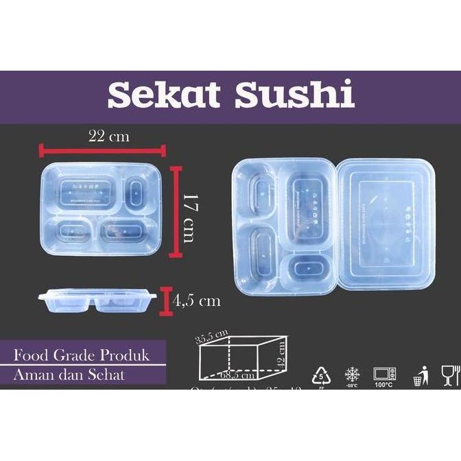 Thinwall Sekat 4-Sekat Sushi-Kotak Sushi-Kotak Bento 1Dus(12Pack)