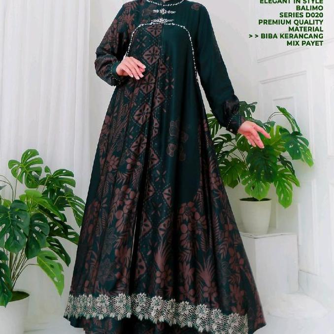 gamis balimo biba printing payet layer embos kombinasi krancang mewah ||||||||o