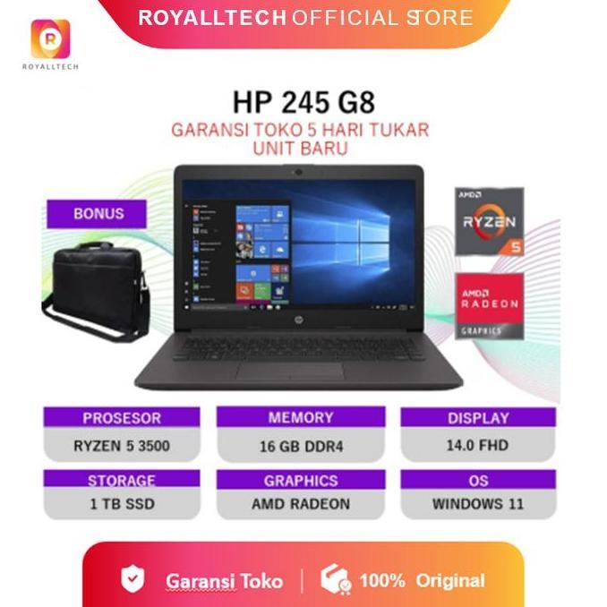 Terlaris Hp 245 G8 Ryzen 5 3500 8Gb 256Gb W11 14.0Fhd Laptop Notebook