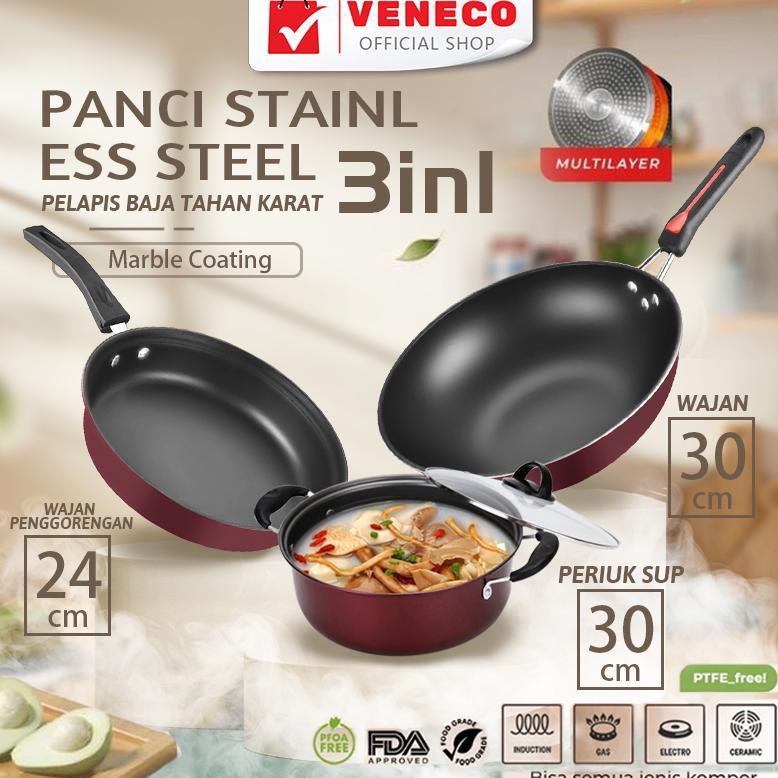 Panci Panci Wajan Set isi 3pcs Wajan Teflon Set Panci Teflon Penggorengan Set 3 Pcs Pans Pots