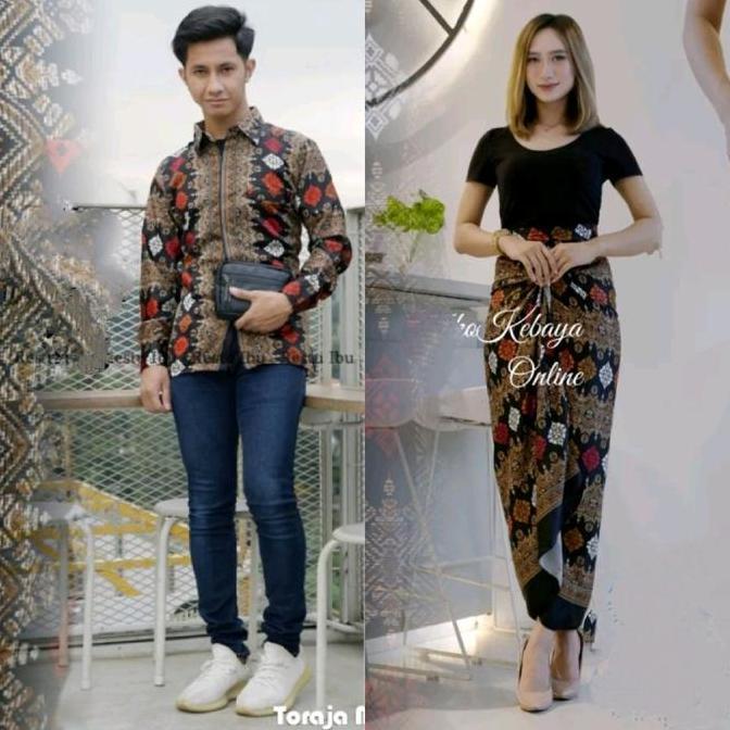 KEMEJA BATIK COUPLE KEMEJA BATIK TORAJA ROK LILIT Baju Kondangan Setelan Kebaya Kain Katun Pesta Mot