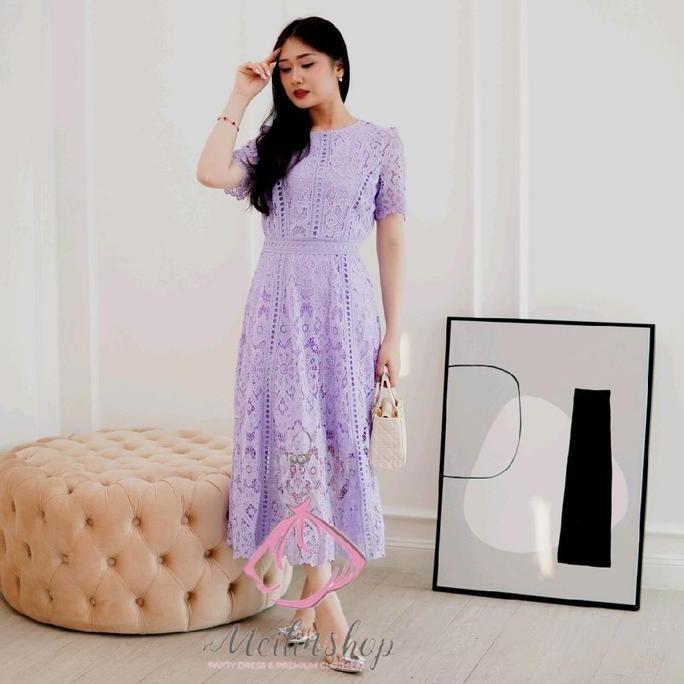 Cathlyn Brocade Midi Dress Biru muda / Putih / Tosca / Lilac Elegant Casual Korean Style Party dress