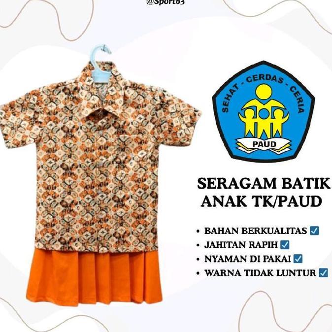 Seragam Batik Anak Tk/Paud/Stelan Batik Anak Tk/Paud/Satu Set Baju Batik Anak Tk/Paud/Seragam Batik 