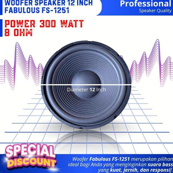 Subwoofer Speaker 12 Inch Fabulous Fs-1251 Power 300 Watt 8 Ohm Woofer 12 Inch Double Coil Komponen 