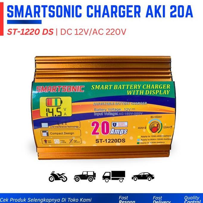 Charger Aki Otomatis Smart Battery Charger 20 Amper Baterai 12Ah-120Ah Tegangan 12V Smartsonic St-12