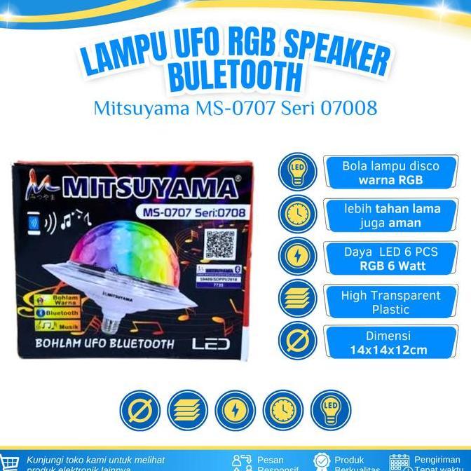 Lampu Led Speaker Bluetooth Ufo Lampu Disco 6 Watt Mitsuyama Ms-0708 Pakai Remote
