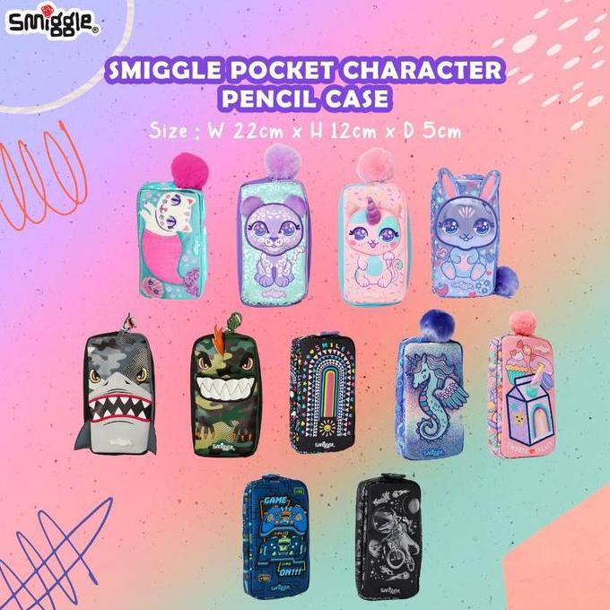Tempat Pensil Smiggle Pocket Leopard Shark Rainbow Seahorse Game Dino
