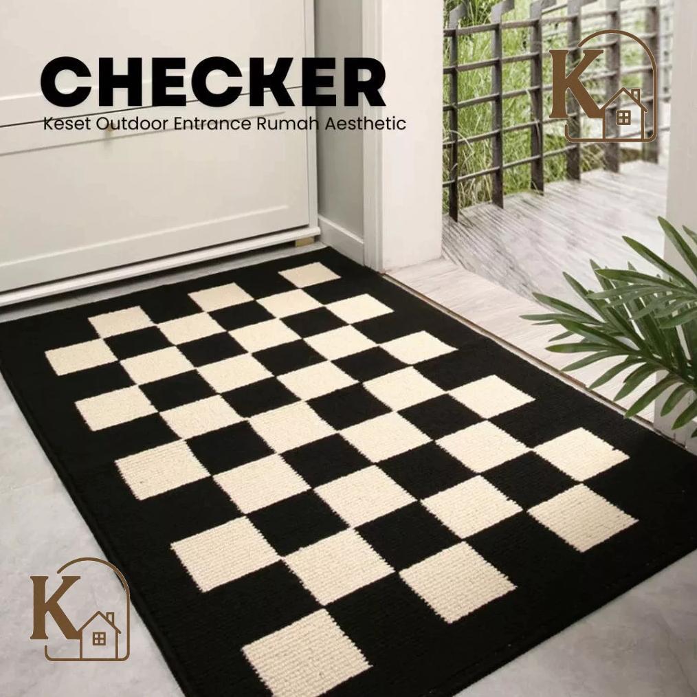 Kivi - Keset Checker 50x80cm untuk Pintu Rumah, Keset Outdoor Anti Slip Aesthetic, Menyerap Air & Ko