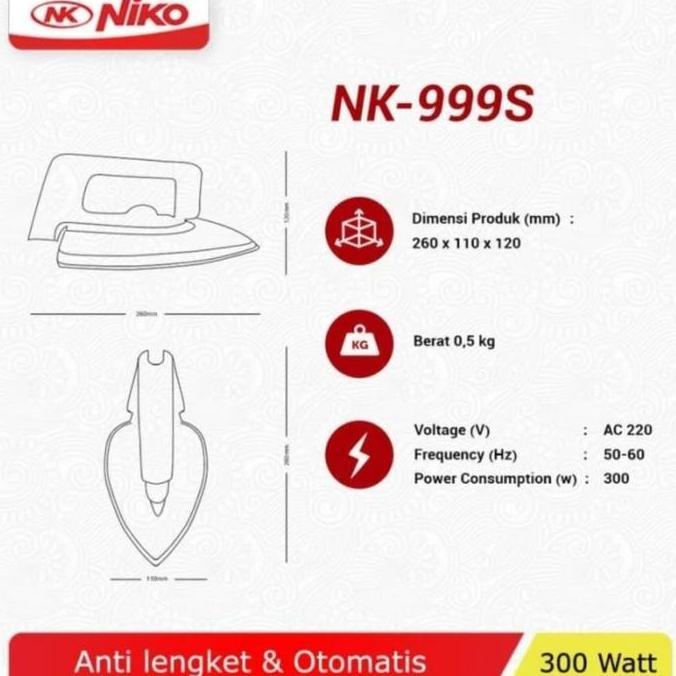 Setrika Baju Niko Nk-999S Gosokan Baju Setrika Listrik Kering Setrika Pakaian Setrika Murah