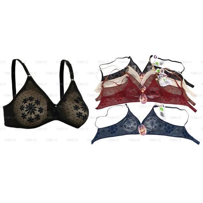 Murah BH Bra BRUKAT Seksi Elegant Semi Transparan BH Balon Bra Sexy Tanpa Kawat Tanpa Busa Non COD