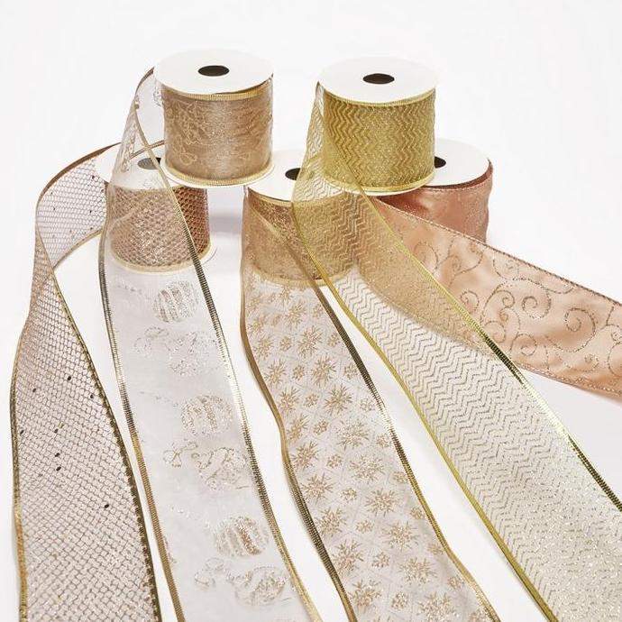 Pita Pohon Natal Roll 6cm Sparkling Gilt Champagne pita roll pita organdi pita satin pita mini pita 