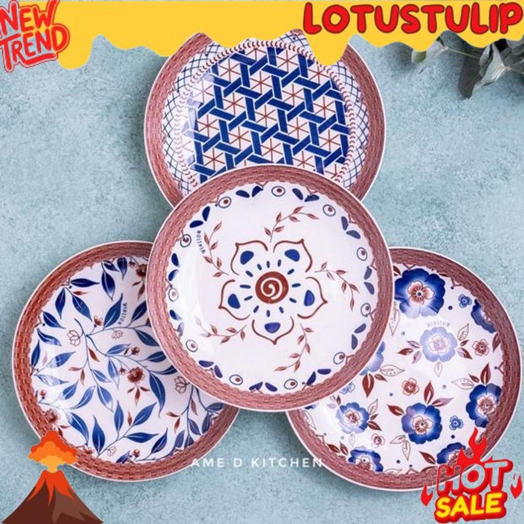 Best Seller Piring Bijian Keramik Lauk 8" Motif Rotan Coklat