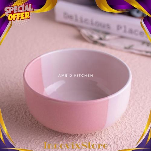 Baru Mangkok Sup Bulat Keramik Two Tone Pink