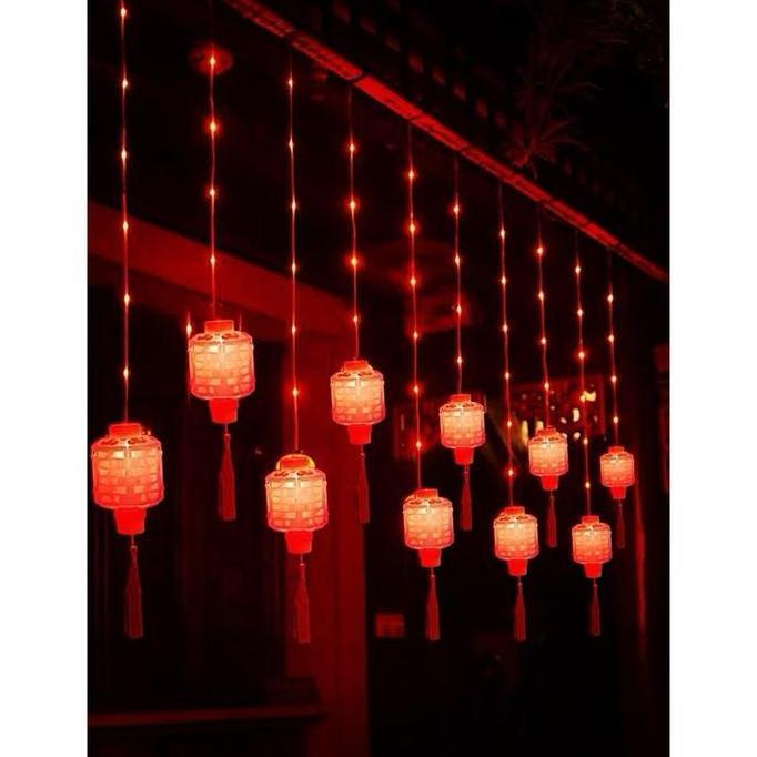 Red Lantern Lampu Lampion Lentera Sincia Imlek LED Tirai Dekorasi Hias imlek