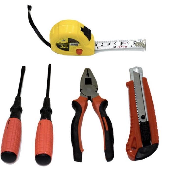 Unique - Set Paket Murah Alat Satu Set Perkakas Tang Kombinasi Obeng Meteran 5Pcs - Tebus Murah