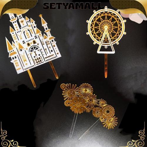 Cuci Gudang Topper Akrilik Castle Firework Ferris Wheel White Gold Kembang Api Bianglala Kastil Ista