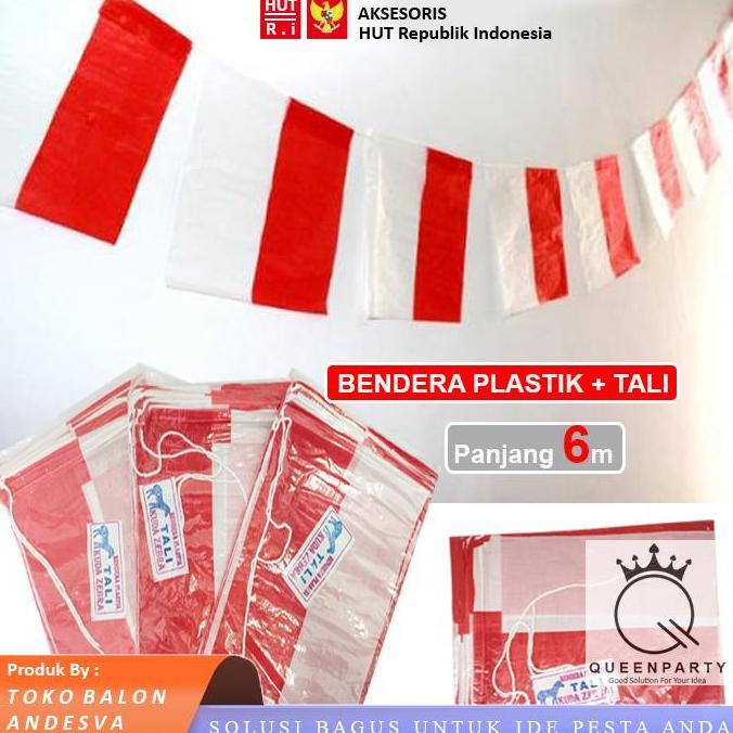 bendera plastik merah putih + tali / umbul umbul HUT / plastik bendera tali / bendera agustus merah 