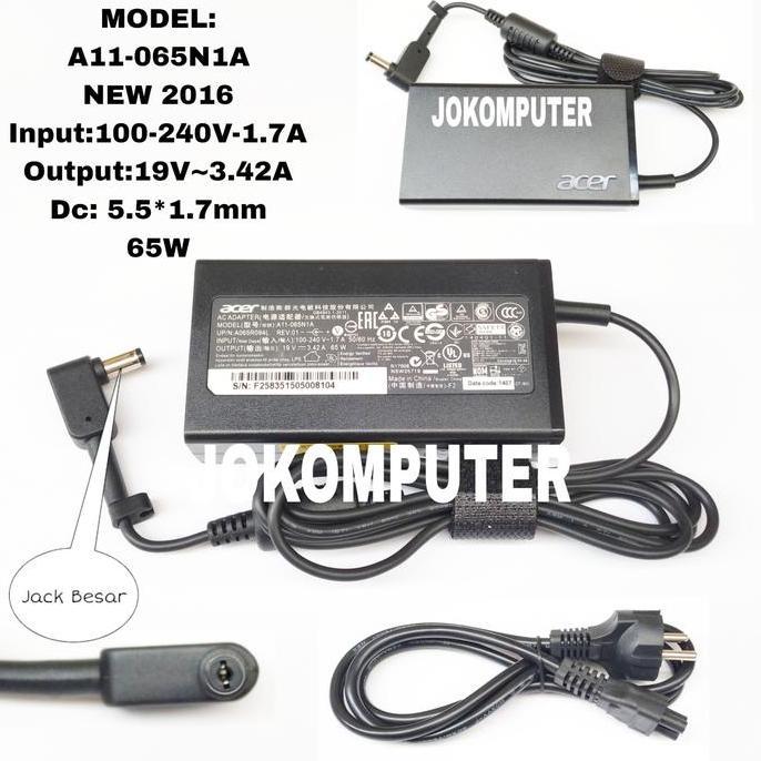 TERMURAH - Adaptor Charger Acer TravelMate P2 P249-G2-M 19V 3.42A 5.5x1.7mm