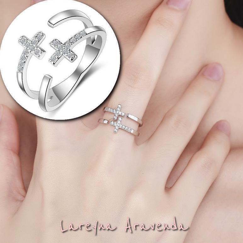 Pakaian Wanita- Cincin Wanita S925 Korea Fashion Double Style Crystal Cc016 - Lingerie - Baju Dinas 