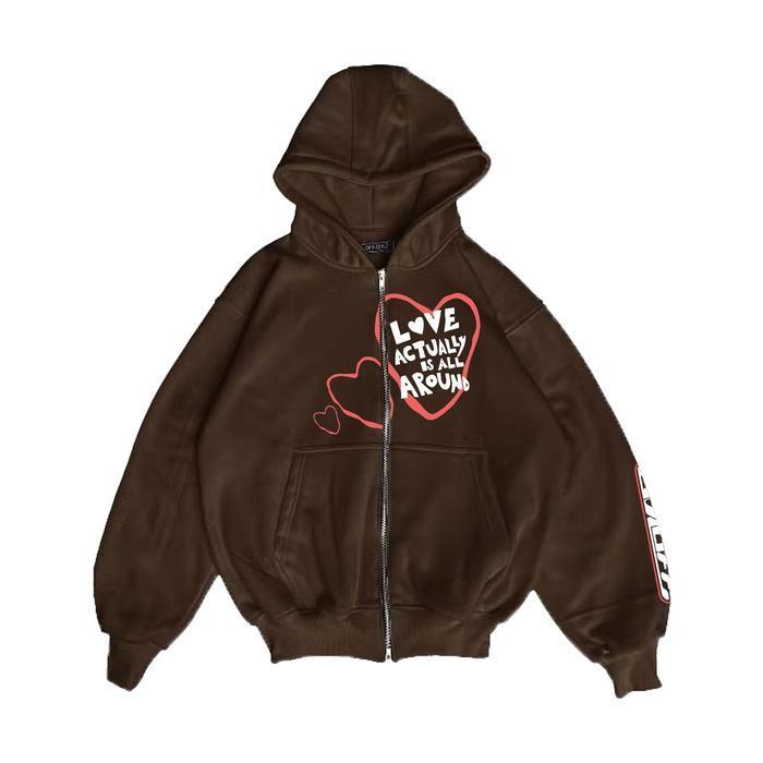 Udloff Hoodie Boxy Double Zipper Darkbrown Actually Oversize Unisex/Hoodie Boxy Zipper Pria/Hoodie L