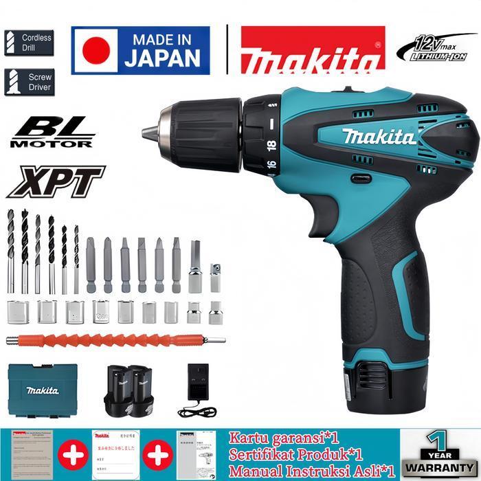Makita Df330D 12V Bor Nirkabel Isi Ulang Cepat Dari Jepang, Daya Tinggi 13Mm Baterai Lithium, Buku P