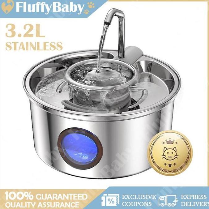 3.2L Water Fountain Kucing Stainless Tempat Minum Kucing Otomatis Water Fountain Kucing Water Dispen