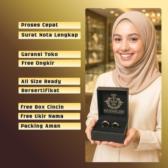 Cincin Pria Palladium Premium Orinal | Pilihan Platinum, Emas Putih, Emas Kuning, Perak 950 | Nikah 