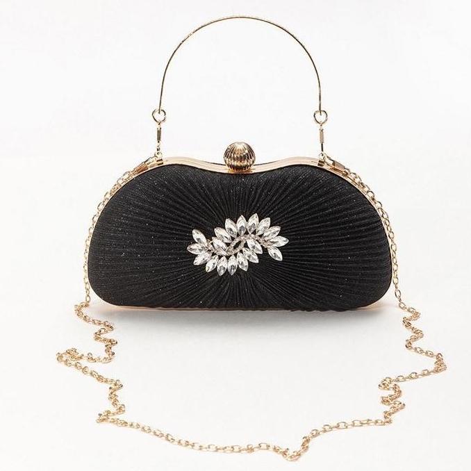 Tas Pesta Kondangan Wanita Import Mewah Kristal Kain Satin Lucu 00136