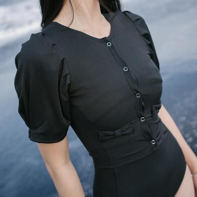 Promo Kyoto Swimsuit Lengan Pendek Luaran Baju Renang Swimwear Bikini Black Hitam Tank Top Bodysuit 