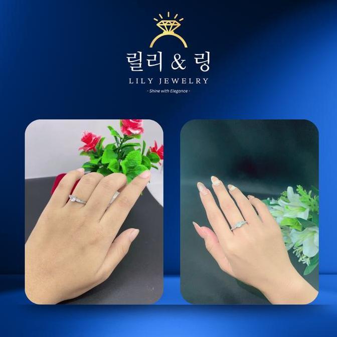 Cincin Kawin Korea & kecil simple bentuk daun dangan manik permata ukuran adjustable all size