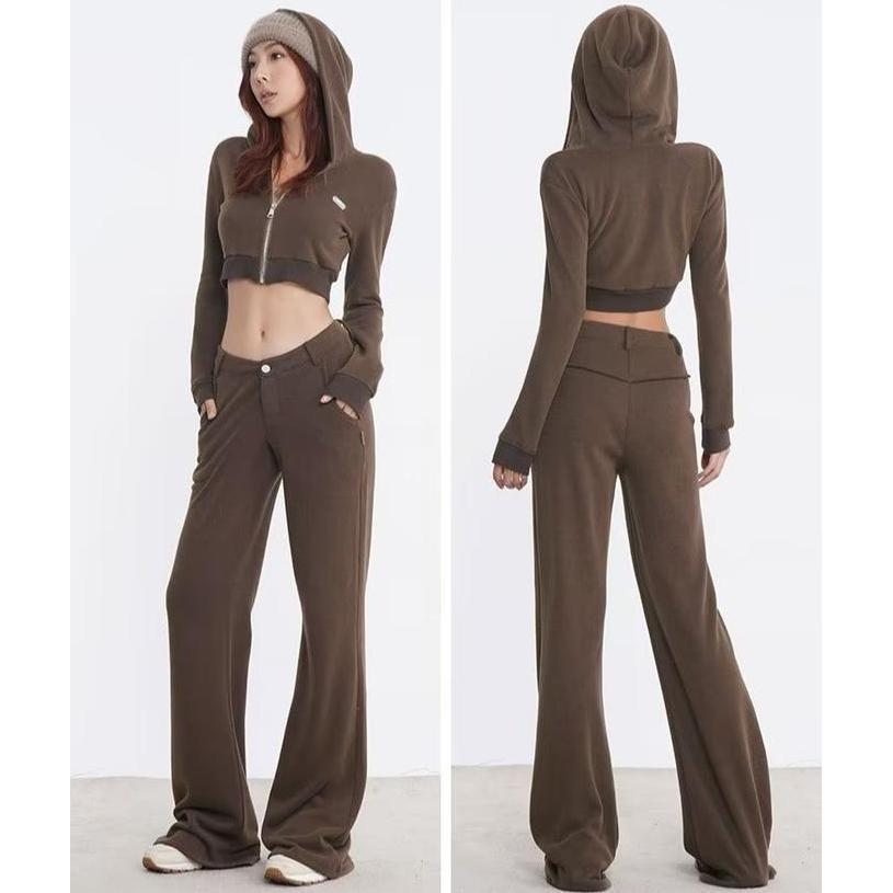 AB969796 Celana Panjang Training Cutbray Rajut Santai Wanita Korea