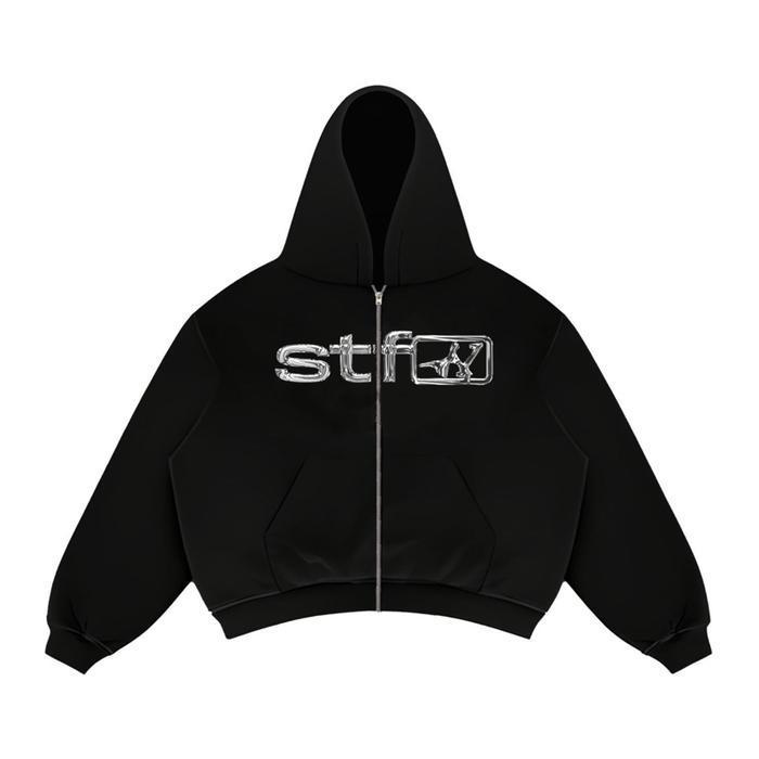 Satisfaction Hoodie Zipper Boxy 375Gsm Chrome Black Termurah Best Quality 100% Original