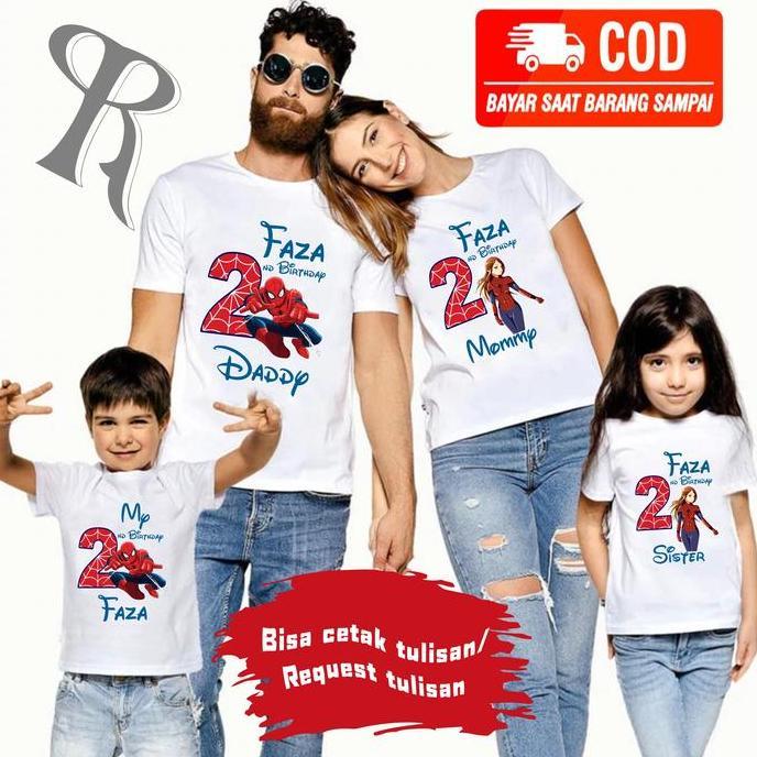 BAJU KAOS COUPLE KELUARGA |KAOS CUSTOM FAMILY CUSTOM ULANG TAHUN TEMA SPIDERMAN- REQUEST TULISAN Kat