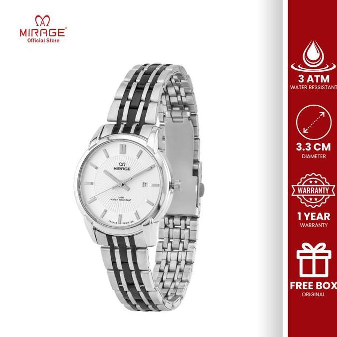 Mirage Watch - Jam Tangan Wanita Anti Air Elegant Stainless Silver List Hitam 8841 L