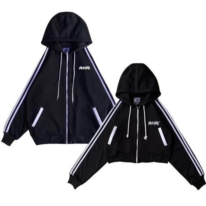 FORTYEHT Sweater Hoodie Zipper Pria Wanita Set Couple Tebal Hitam Pasangan