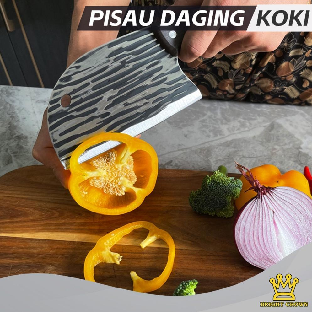 NEW PRODUCT HOT DEALS Bright Crown Set Pisau Koki Dapur Super Tajam Stainless Gagang Kayu / Golok Ca