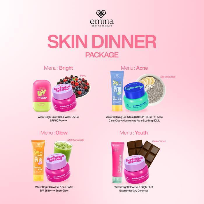 Emina Skin Diner Package 2 Pcs | Paket Isi 2 | Paket Skincare Remaja Mencerahkan | Paket Skincare Re