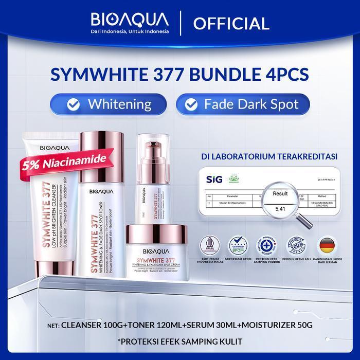 Bioaqua Wajah Skincare 4 In 1 Paket,7X Ceramide Repair Moisturize Clean Set Bundle,Symwhite 377 Glow
