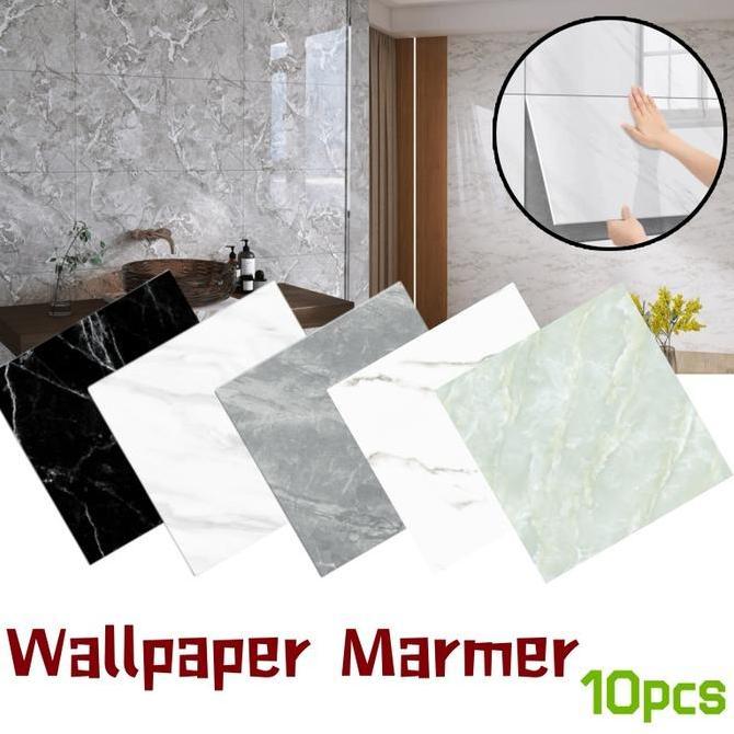 Promo 10pcs 30*30cm Lantai Marmer Vinil / Lantai Vinyl Marbel Granit Stiker / Wallpaper Lantai Marbe
