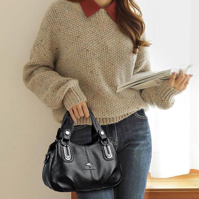 Tas Selempang Wanita Kulit Bertingkat Yang Fashionable, Tas Perjalanan Portabel