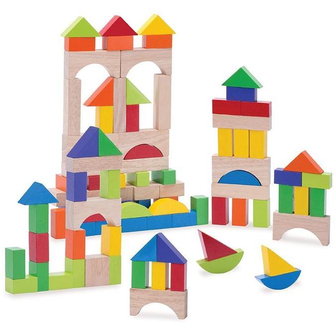 Mainan Balok Susun Kayu Besar 100pcs Mainan Edukasi Anak Wooden Block