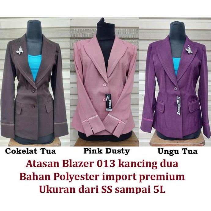 Atasan Blazer kerja kantor wanita warna abu tua, kuning, putih, coklat tua, pink dusty dan ungu tua 