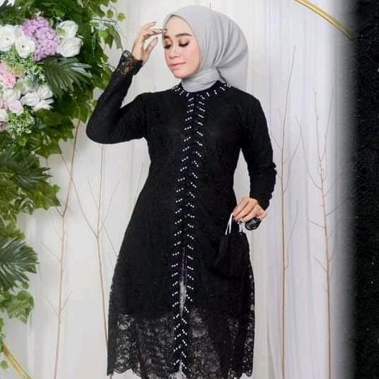 Kebaya Atasan Tunik Kancing Brokat Payet Ibu Hajat Baju Pesta Kondangan Wisuda Mewah Mutiara