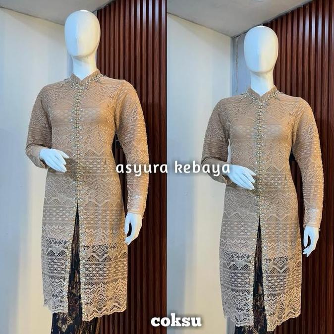 Kebaya Tunik Brokat Payet Model Belah Depan Bahan Brokat Premium