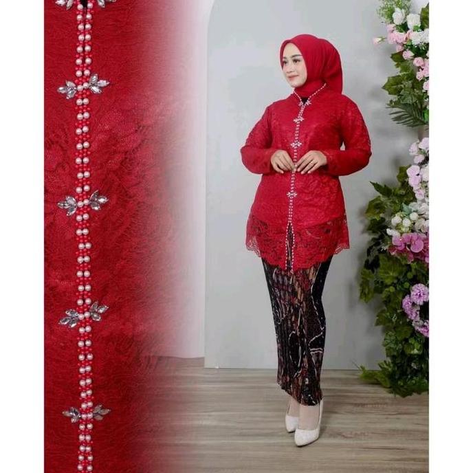 Setelan Kebaya Encim Brokat Payet Busui Modern Elegan Dress Atasan Wanita Dewasa Baju Ibu Kondangan 
